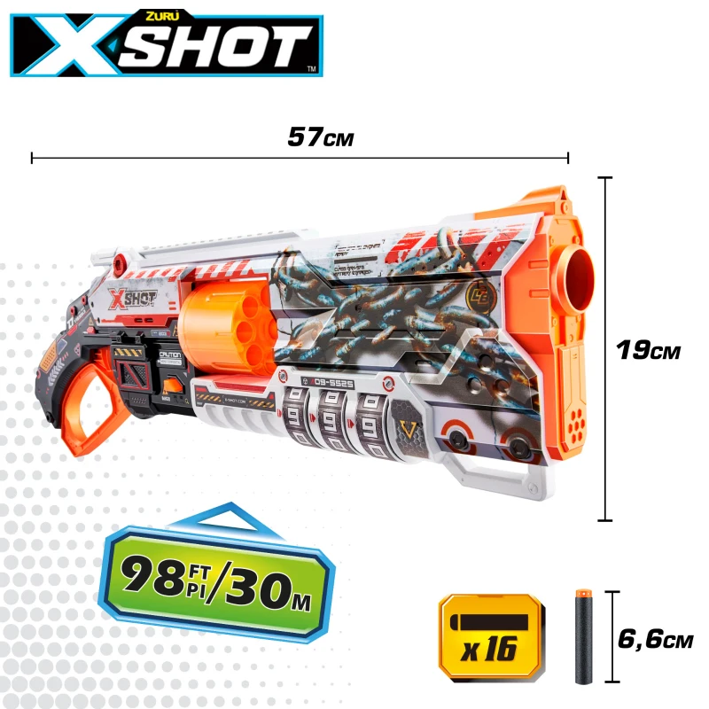 Pistola Dardos X-Shot Lock Blaster Bloqueo QR Cañón 8 Dardos, 60x6,5x29 Cm, Multicolor