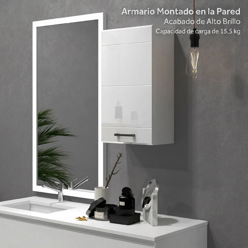 kleankin Mueble de Baño Colgar con Estante Ajustable para Cocina Lavadero Dormitorio Blanco Brillo