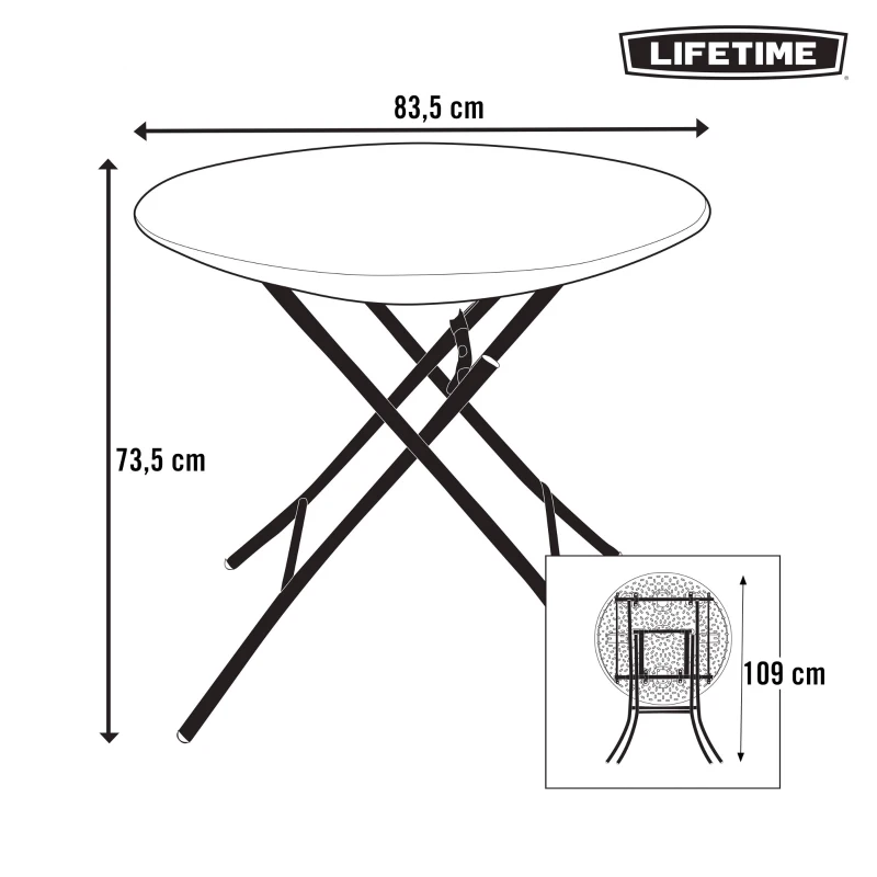 Mesa Auxiliar Plegable Redonda Polietileno Alta Densidad 84x84x74 Cm, Blanco