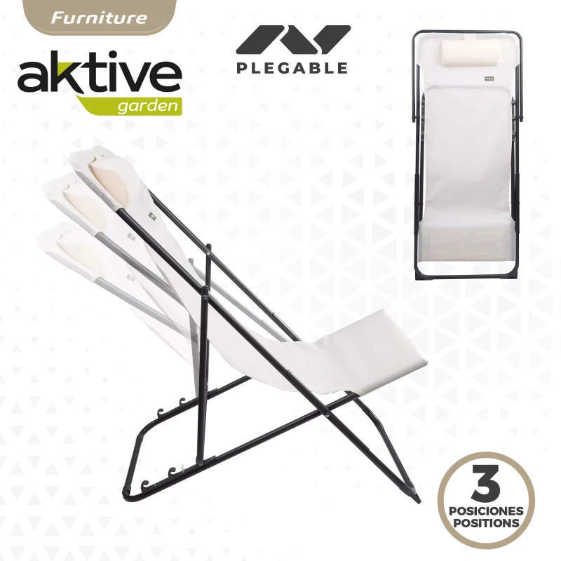 Silla Hamaca Plegable Multiposición con Cojín y Asa, 53x78x87 Cm, Blanco