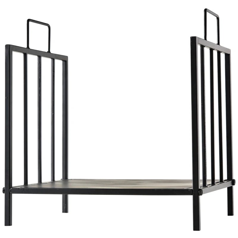 Outsunny Estante de Leña para Chimenea Tradicional Leñero Interior y Exterior Almacenaje para Madera Soporte para Leña con Asas Diseño Elevado 44,5x33x46,5 cm Negro