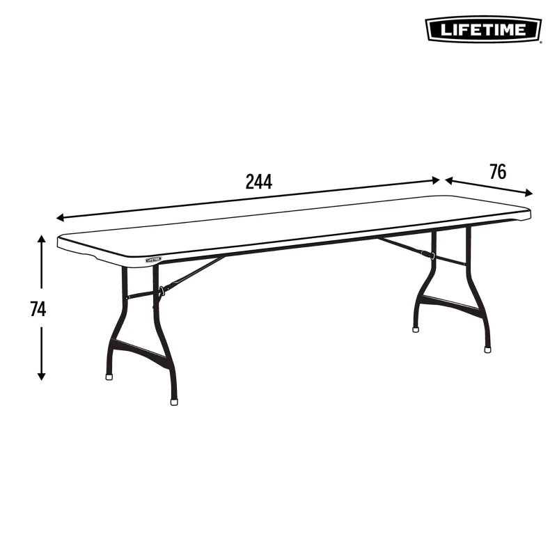 Mesa Rectangular Plegable con Estructura de Acero, 244x76x74 Cm, Blanco Efecto Granito