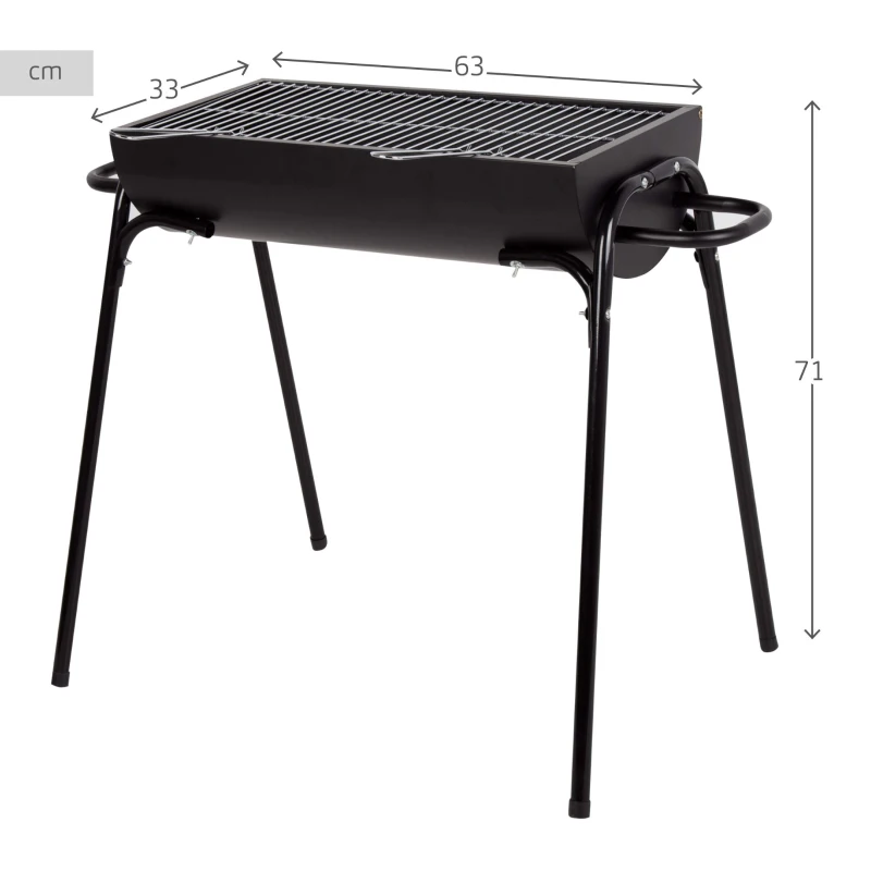 Barbacoa Portátil de Carbón Acero Inoxidable, 75x34,5x20,5 Cm, Negro Mate