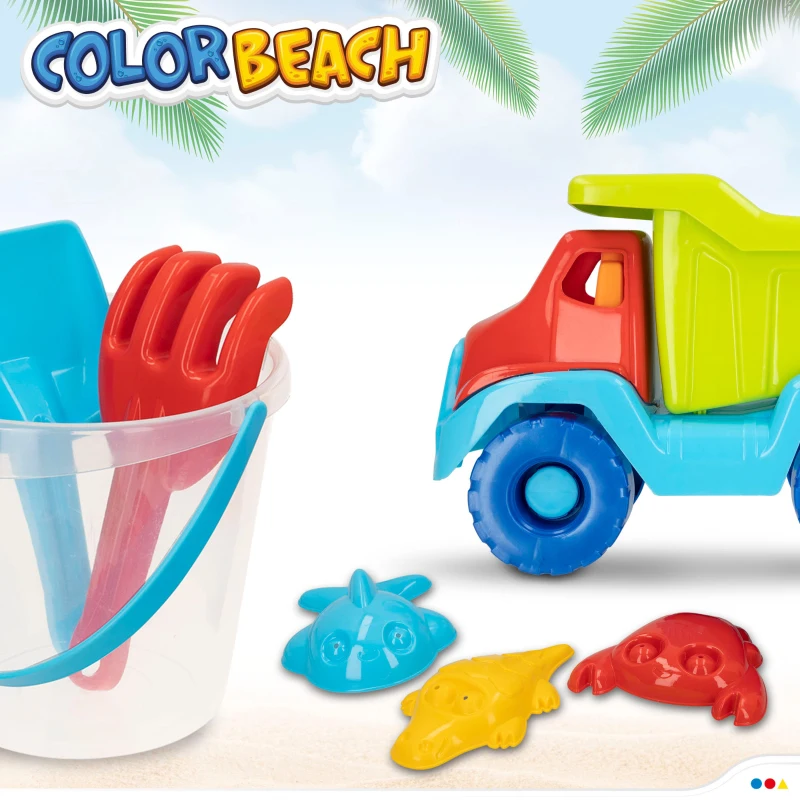 Set de Playa Camión Articulado con Cubo, 30x16x20 Cm, Multicolor