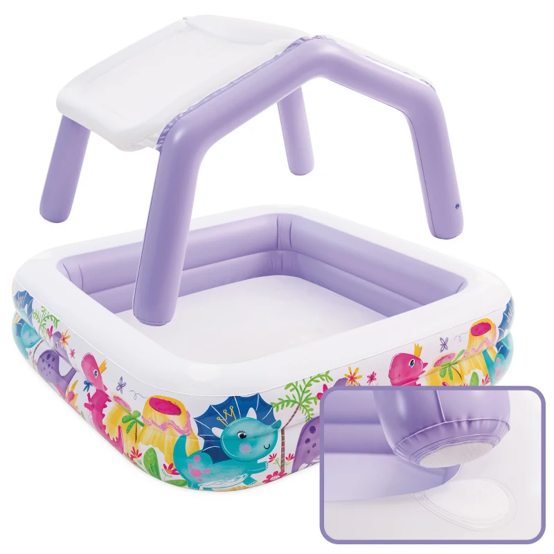 Piscina Hinchable Infantil con Toldo Extraíble, 157x157x122 Cm, Blanco y Lila