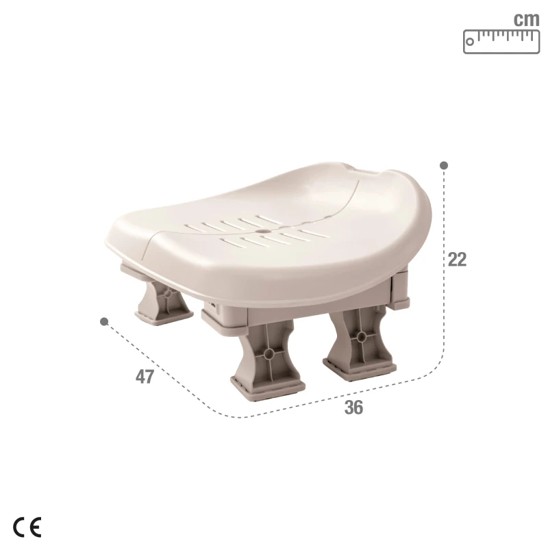 Asiento Spa Regulable en 2 Alturas y Antideslizante, 47x36x22 Cm, Crema