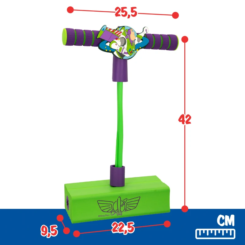 Saltador Pogo 3D Toy Story con Mango Acolchado Antideslizante, 22,5x9,5x42 Cm, Lila y Verde