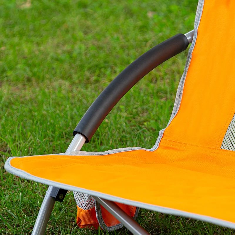 Silla de Playa Plegable Baja Transpirable con Posavasos y Funda, 16x16x76 Cm, Naranja