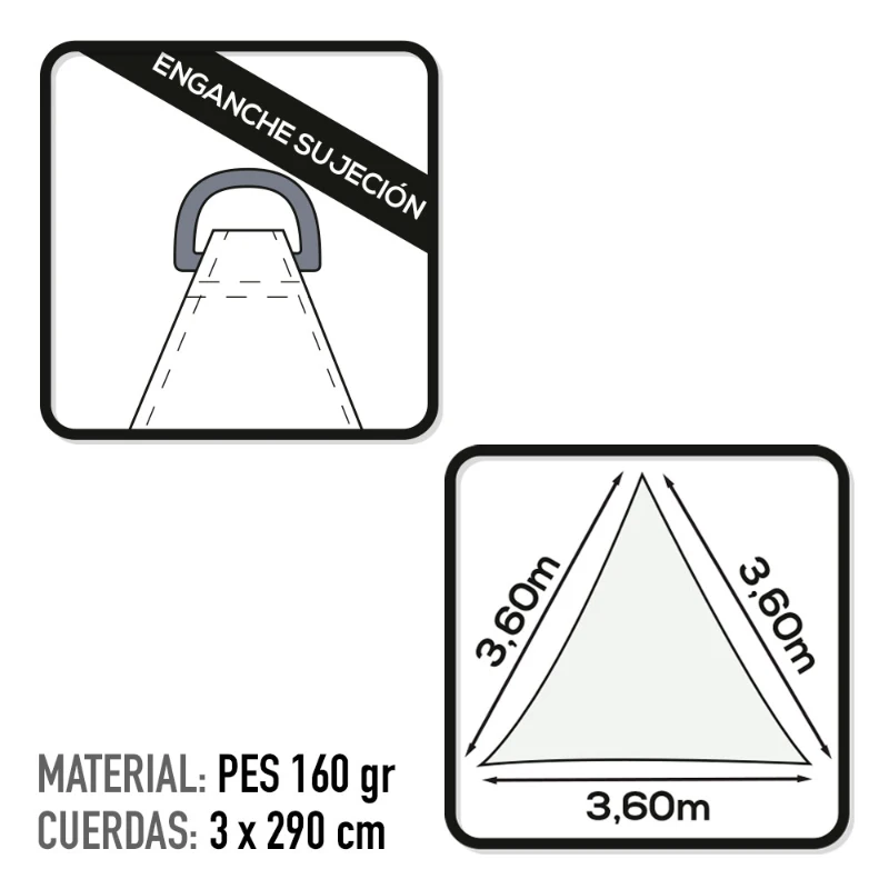 Toldo Vela Triangular Aktive Poliéster 160 G/m², 360x360x360 Cm, Blanco