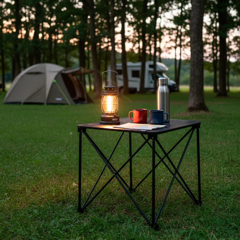 Mesa Plegable Camping Aktive Desmontable Antivuelco Aluminio, 15x12x70 Cm, Negra