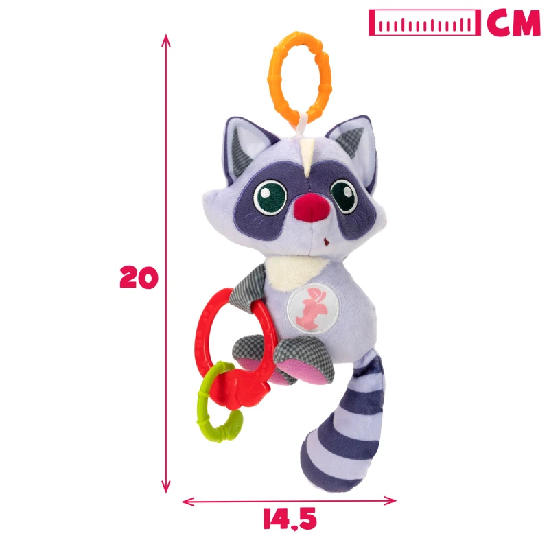 Peluche Sonajero Mapache Interactivo, 20x8,5x23 Cm, Gris