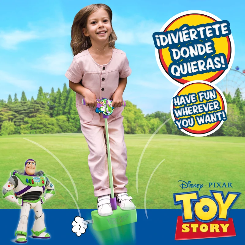 Saltador Pogo 3D Toy Story con Mango Acolchado Antideslizante, 22,5x9,5x42 Cm, Lila y Verde