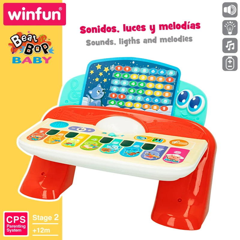 Piano Táctil Bebé Winfun con Luz, Sonidos y 8 Teclas, 27x18x16 Cm, Multicolor