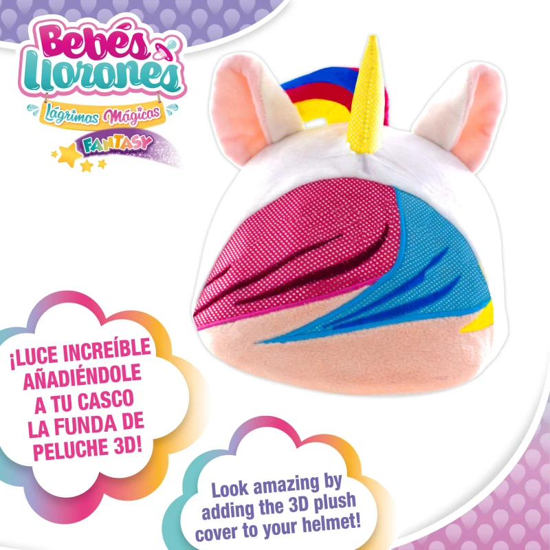 Casco Infantil Bebés Llorones con Funda 3D Unicornio Dreamy, 20x26x13 Cm, Rosa