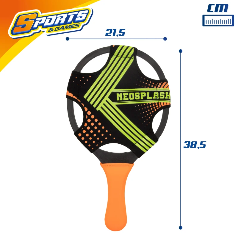 Set 2 Palas de Playa Neopreno y Plástico con Pelota, 21,5x38,5 Cm, Amarillo