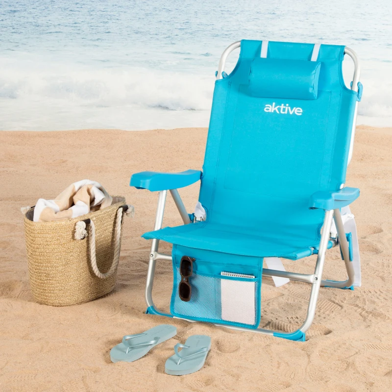 Silla Playa Baja Plegable Multiposición Aktive, 49x58x80 Cm, Azul