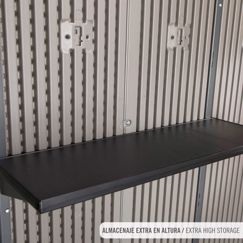 Caseta de Jardín Lifetime Polietileno Reforzado con Suelo y Estanterías 5,9 M², Beige