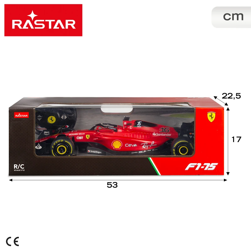 Coche Teledirigido Ferrari F1-75 Escala 1:12 con Licencia Oficial, 53x22,5x17 Cm, Rojo