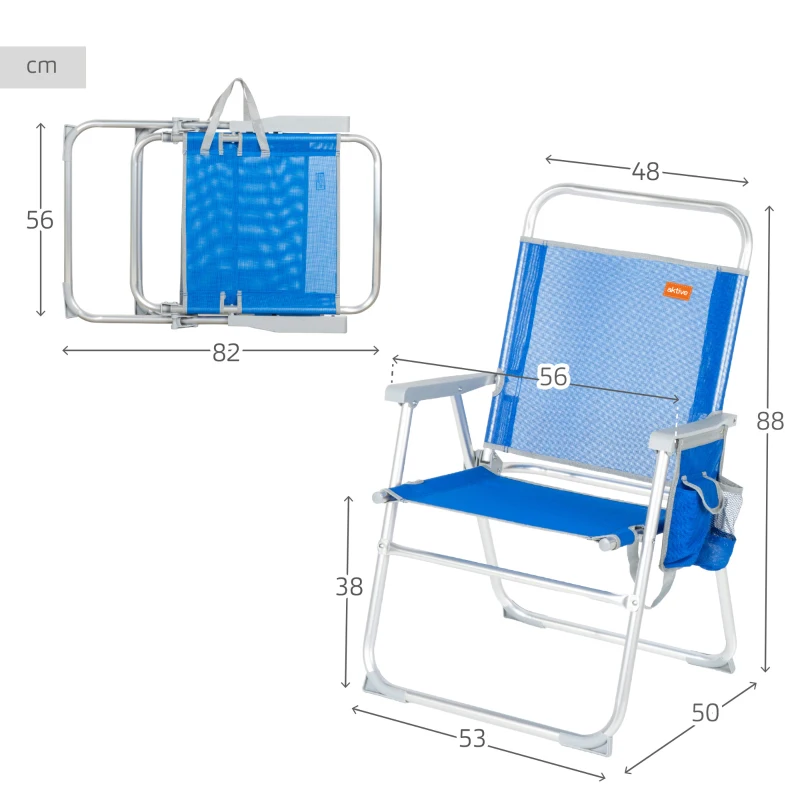 Silla de Playa Plegable Fija Alta Aktive Beach, 48x50x88 Cm, Azul