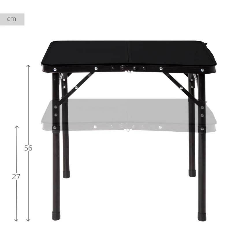 Mesa Plegable Camping Maletín Ajustable 27-56 Cm Antideslizante, 45x7x30 Cm, Negra