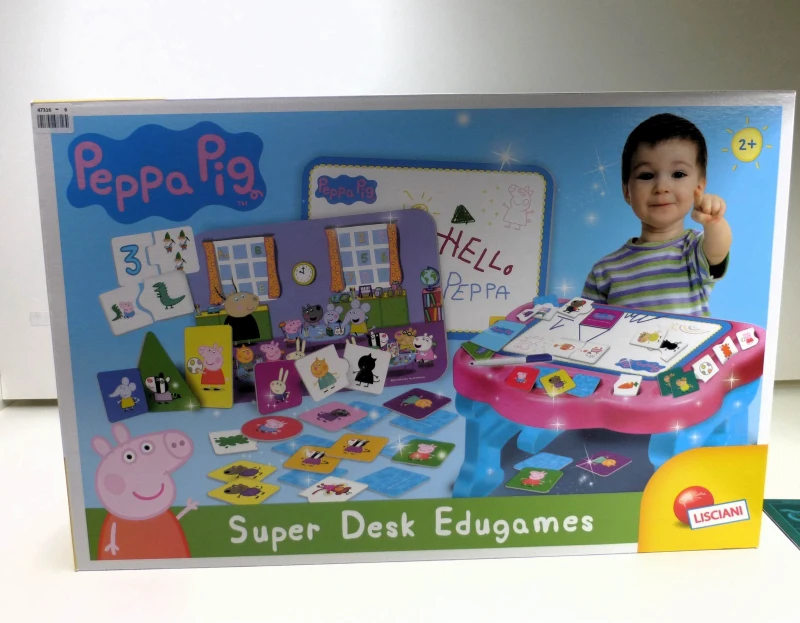 Mesa Infantil Peppa Pig con Pizarra, 10 Juegos Educativos y Almacenamiento, 59x13x39 Cm, Rosa y Azul