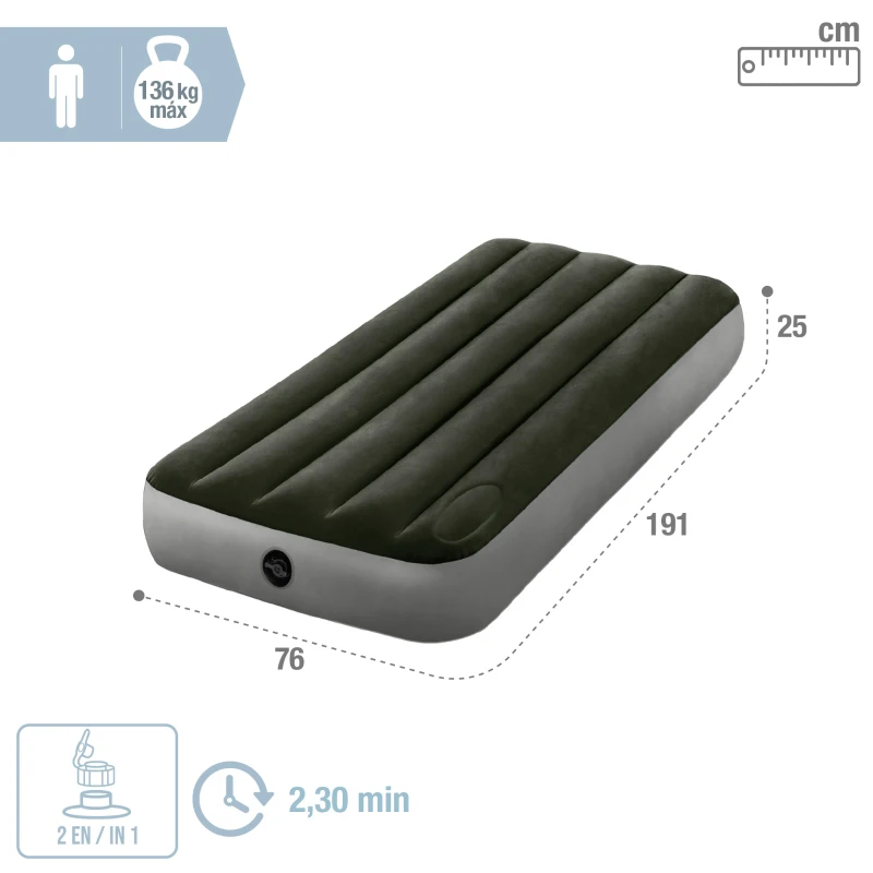 Colchón Hinchable Individual INTEX Dura-Beam Fiber-Tech Downy, 191x76x25 Cm, Azul
