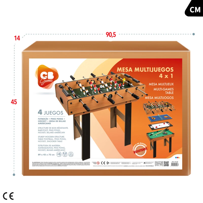 Mesa Multijuegos 4 en 1 de Madera, 87x43x73 Cm, Marrón