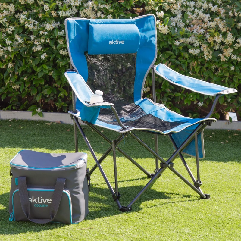 Silla Tumbona Plegable Aktive Camping, 54x152x75 Cm, Azul y Negro