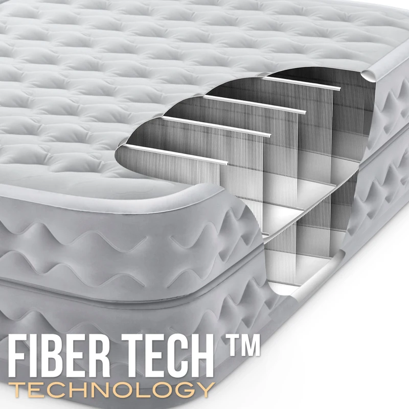Colchón Hinchable Doble Supreme Air-Flow Fiber-Tech, 152x203x51 Cm, Gris