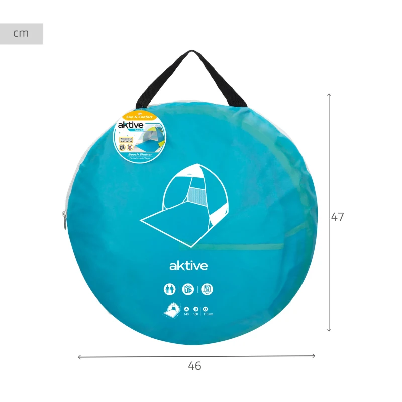 Tienda de Playa Pop Up Montaje Instantáneo, 140x160x110 Cm, Azul y Verde