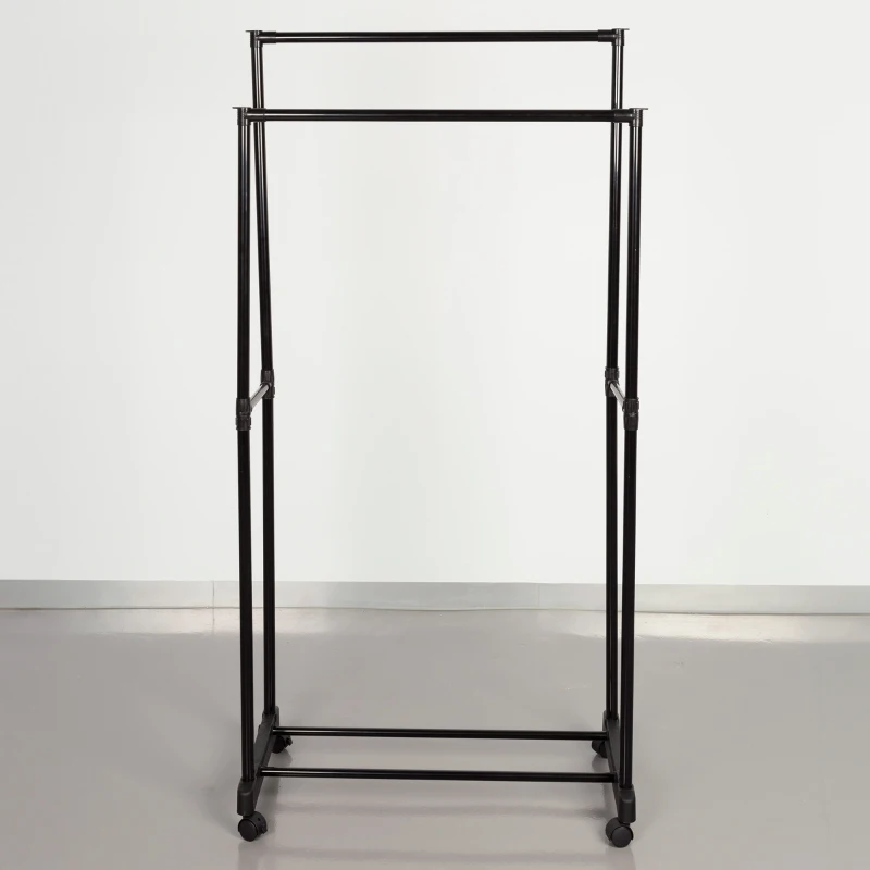 Perchero Ropa Doble con Estante y Ruedas, 75x40x157 Cm, Negro