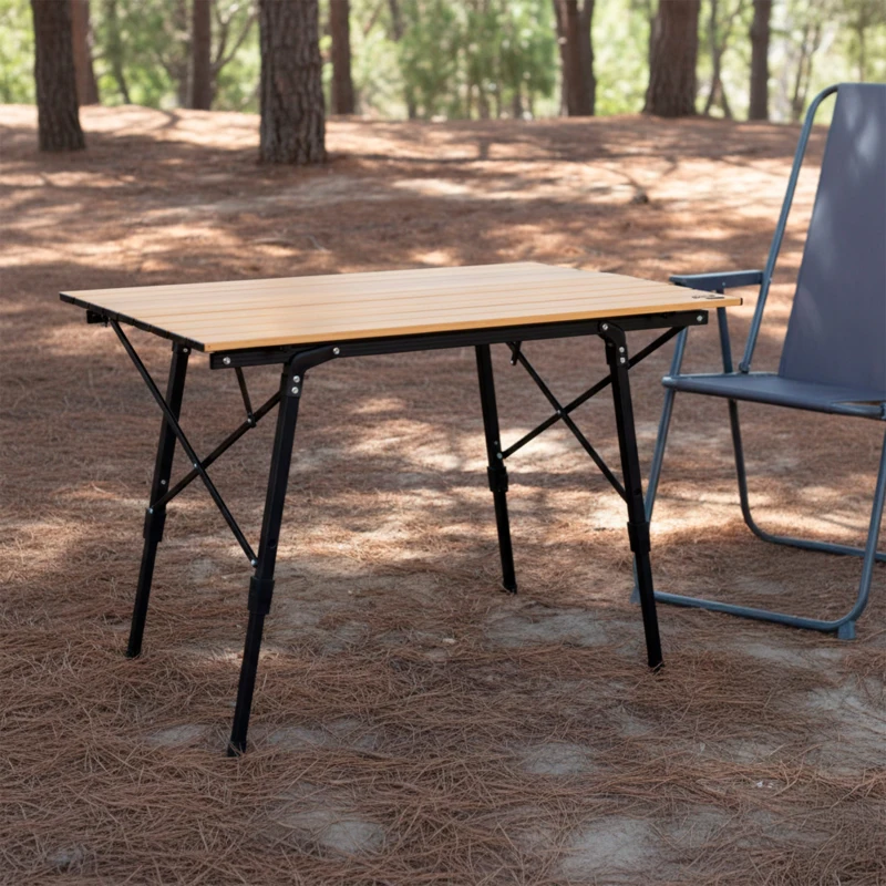 Mesa Plegable Glamping Altura Ajustable, 90x57x45-70 Cm, Tierra