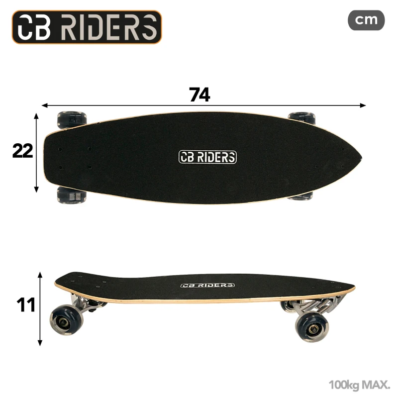Monopatín Infantil 4 Ruedas de Madera CB Riders, 74x22 Cm, Negro