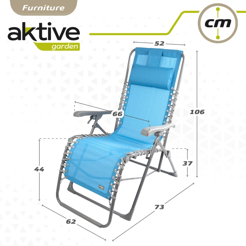 Tumbona Plegable Gravedad Cero con Cojín Acolchado, 160x52x76 Cm, Azul