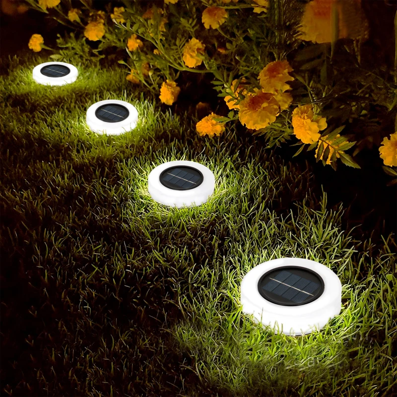 Pack 4 Focos Solares LED Baliza Removible, 10,5x10,5x11 Cm, Negro y Blanco