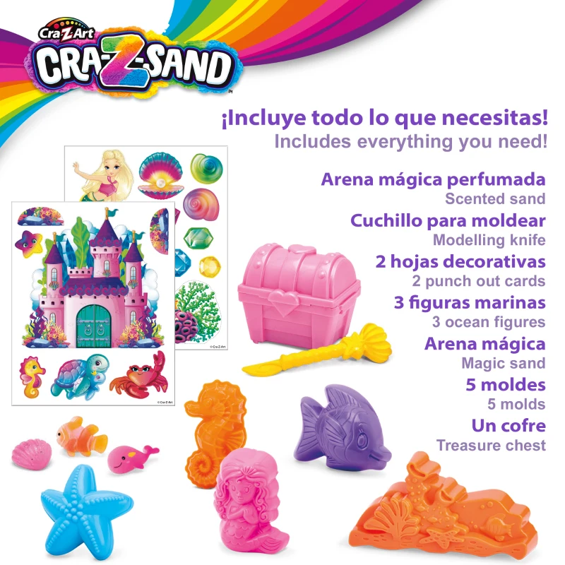 Juego Arena Mágica Moldeable 850 G con 5 Moldes y Cofre, 33,5x6x31 Cm, Multicolor