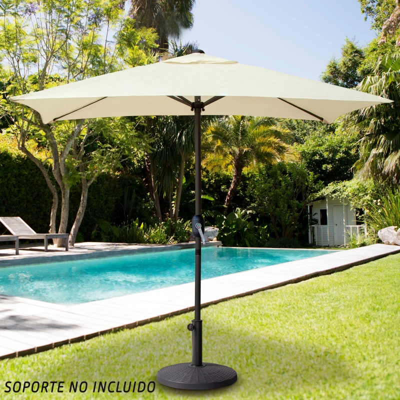 Parasol Balcón Rectangular con Mástil de Aluminio y Manivela, 200x120x240 Cm, Crema