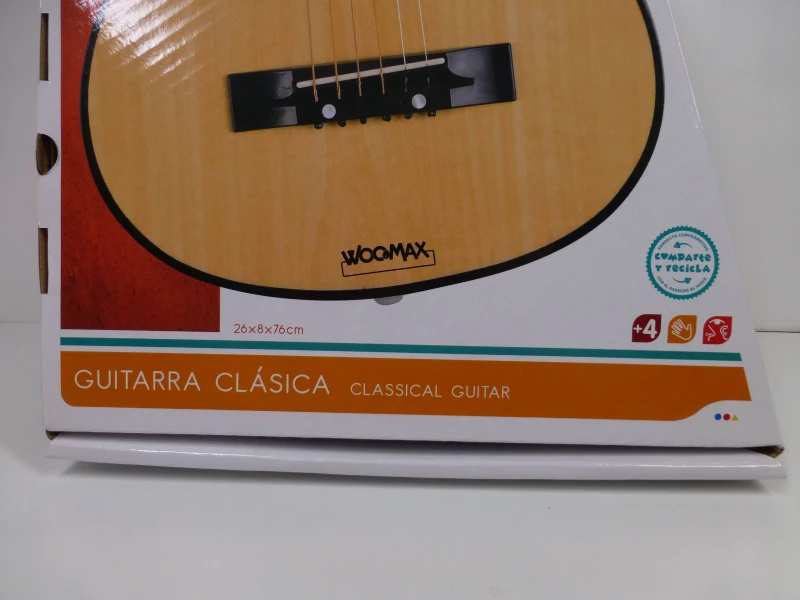 Guitarra de Juguete 6 Cuerdas de Madera Woomax, 26x8x76 Cm, Madera Natural