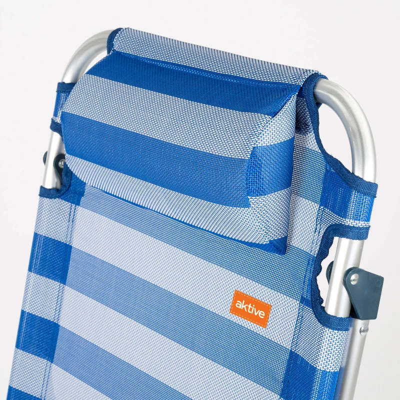 Silla de Playa 2 en 1 Plegable Reclinable con Cojín, 48x60x90 Cm, Azul y Blanco