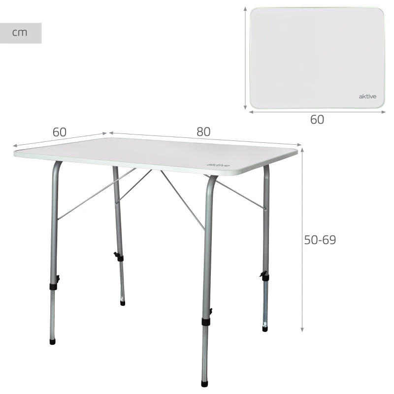 Mesa Plegable Camping Altura Regulable, 80x60x50/69 Cm, Malva