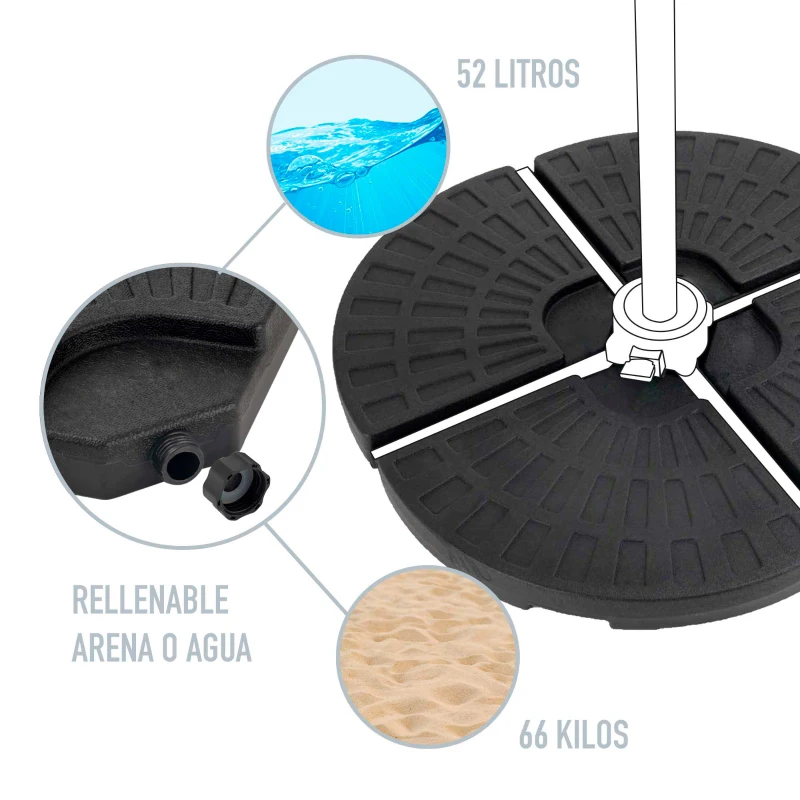 Base Rellenable para Sombrilla 4 Piezas, 48x48x7,5 Cm, Negro