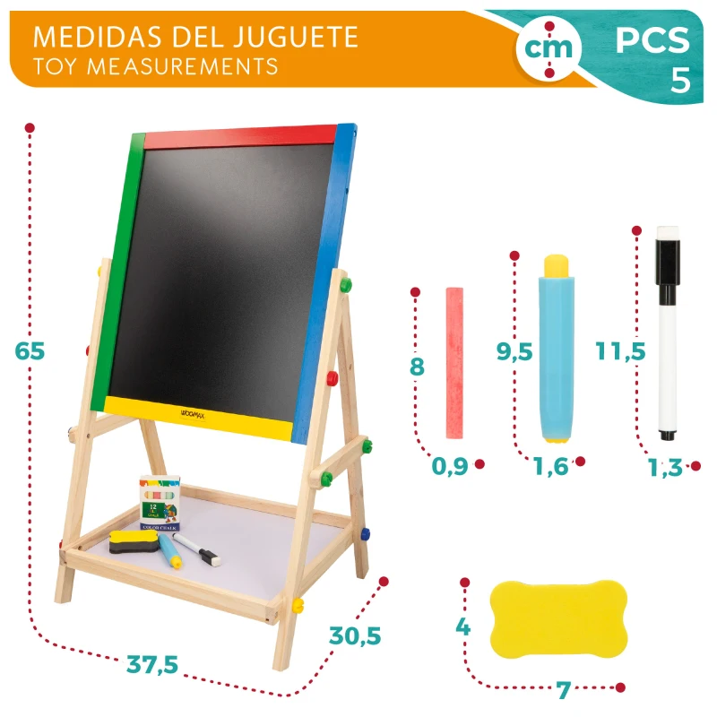 Pizarra Doble de Madera WOOMAX, Caballete 40x36,5x68 Cm, Multicolor
