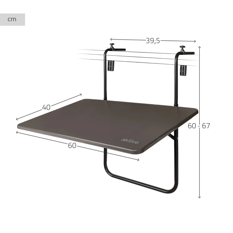 Mesa Plegable Colgante para Balcón, Multiposición, 60x40x60-66,5 Cm, Antracita