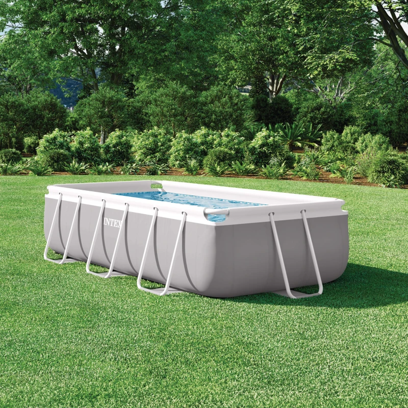 Piscina Elevada Rectangular Prisma Frame INTEX con Depuradora y Escalera, 300x175x80 Cm, Gris Claro