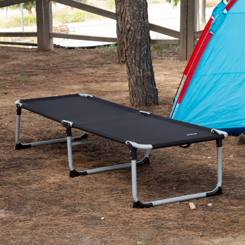 Cama Plegable Camping con Topes Antivuelco, 186x58x35 Cm, Negro