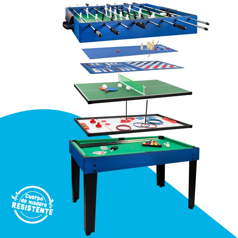 Mesa Multijuegos 12 en 1 con Billar y Futbolín, 104x57,5x69 Cm, Verde