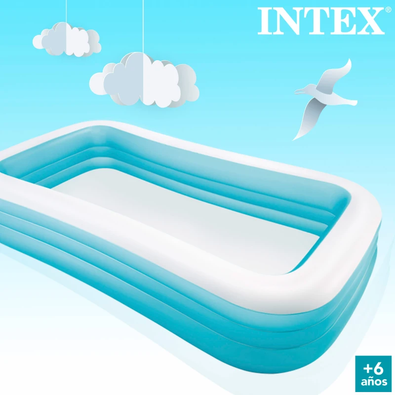 Piscina Hinchable Rectangular Intex 3 Cámaras, 305x183x56 Cm, Azul Turquesa