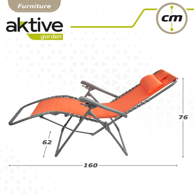Silla Tumbona Gravedad Cero Plegable con Cojín, 160x52x76 Cm, Naranja