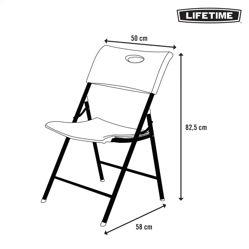 Pack 4 Sillas Plegables Lifetime Ligeras y Resistentes, 50x58x82,5 Cm, Blanco