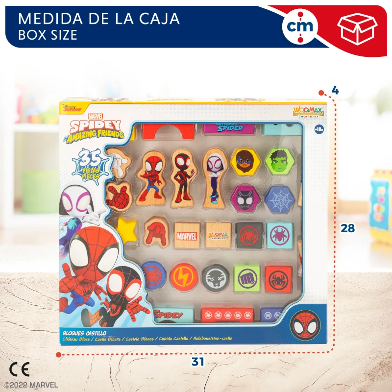 Bloques de Madera Spidey Apilables y Enlazables 33 Piezas, 31x4x28 Cm, Multicolor